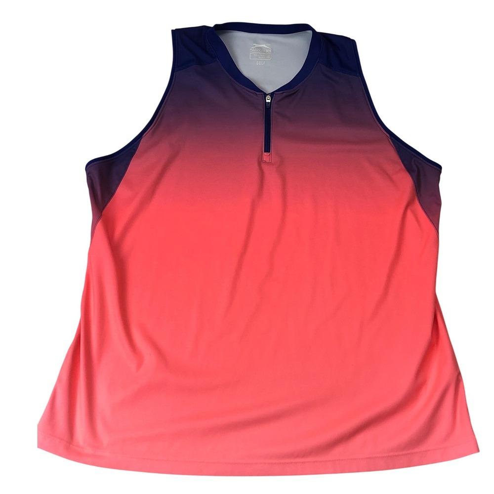 Slazenger Golf Womens XL Sleeveless Ombre Quarter Zip Top Navy Coral WSG11320